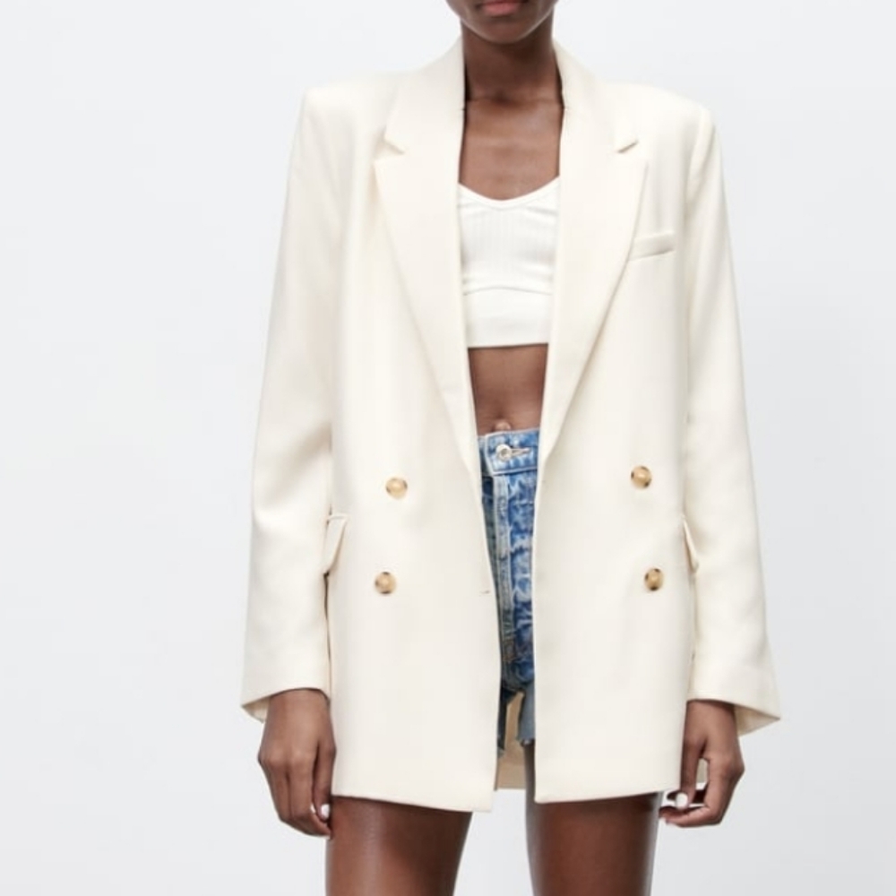 Zara Oversized Straight Cut Flowy Blazer Cream